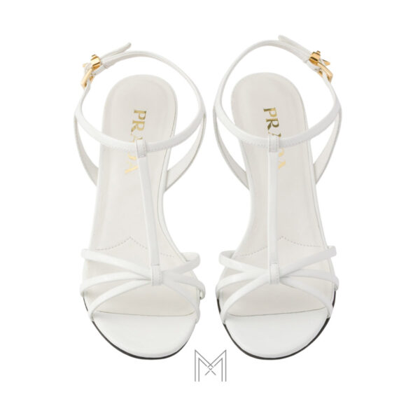 Dép quai hậu cao gót Prada Patent leather màu trắng authentic MHHP031