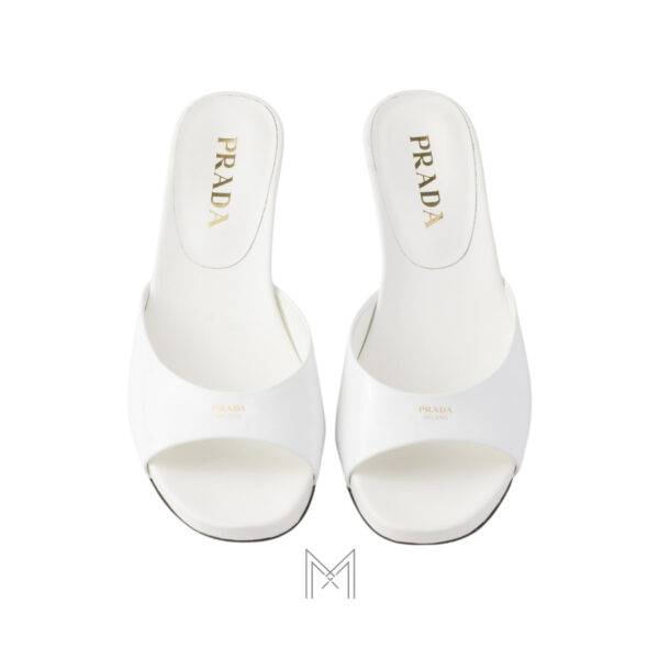 Dép cao gót Prada Atent Leather Kitten màu trắng chính hãng MHHP010