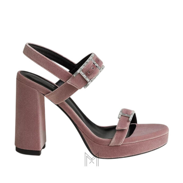 Sandal cao gót Hermes Bossa authentic da lộn màu hồng MHHH060