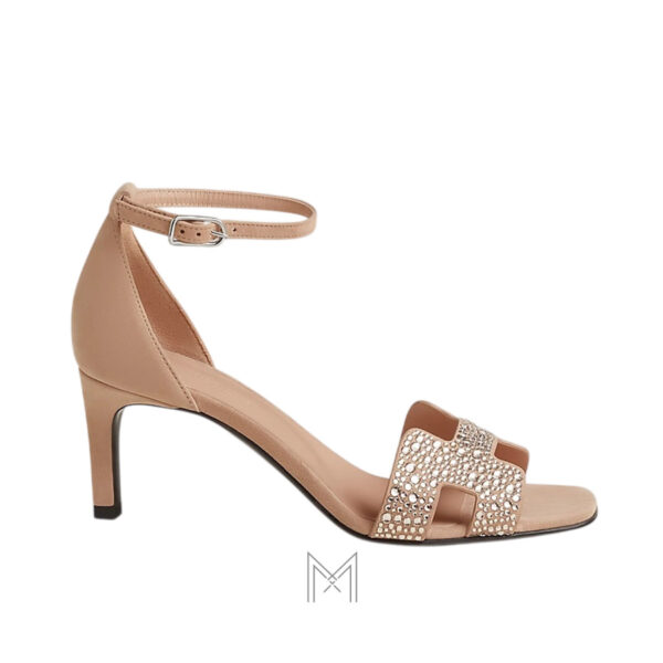 Sandal cao gót Hermes Joy 70 chính hãng màu be đính đá MHHH072