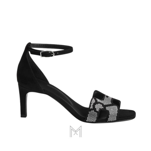 Sandal cao gót Hermes Joy 70 chính hãng màu đen đính đá MHHH079
