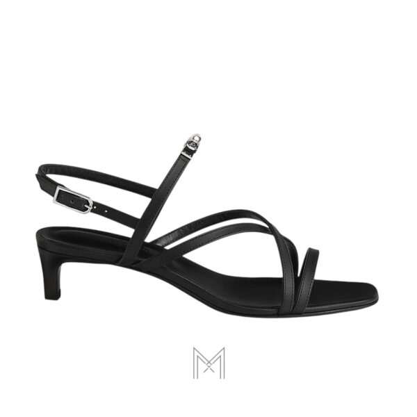 Sandal cao gót Hermes Muse 40 chính hãng màu đen khoá bạc MHHH065