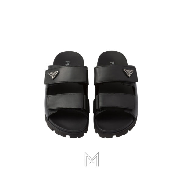 Dép quai ngang Prada Strap da màu đen chính hãng MHHP055
