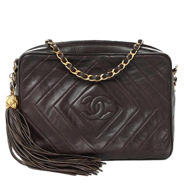 Túi Chanel chuông tua rua màu nâu da cừu hoạ tiết chính hãng TCN33