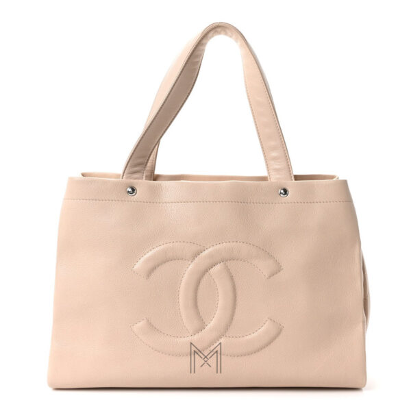 Túi xách Chanel Caviar màu be logo Chanel CC thêu nổi chính hãng TCN43