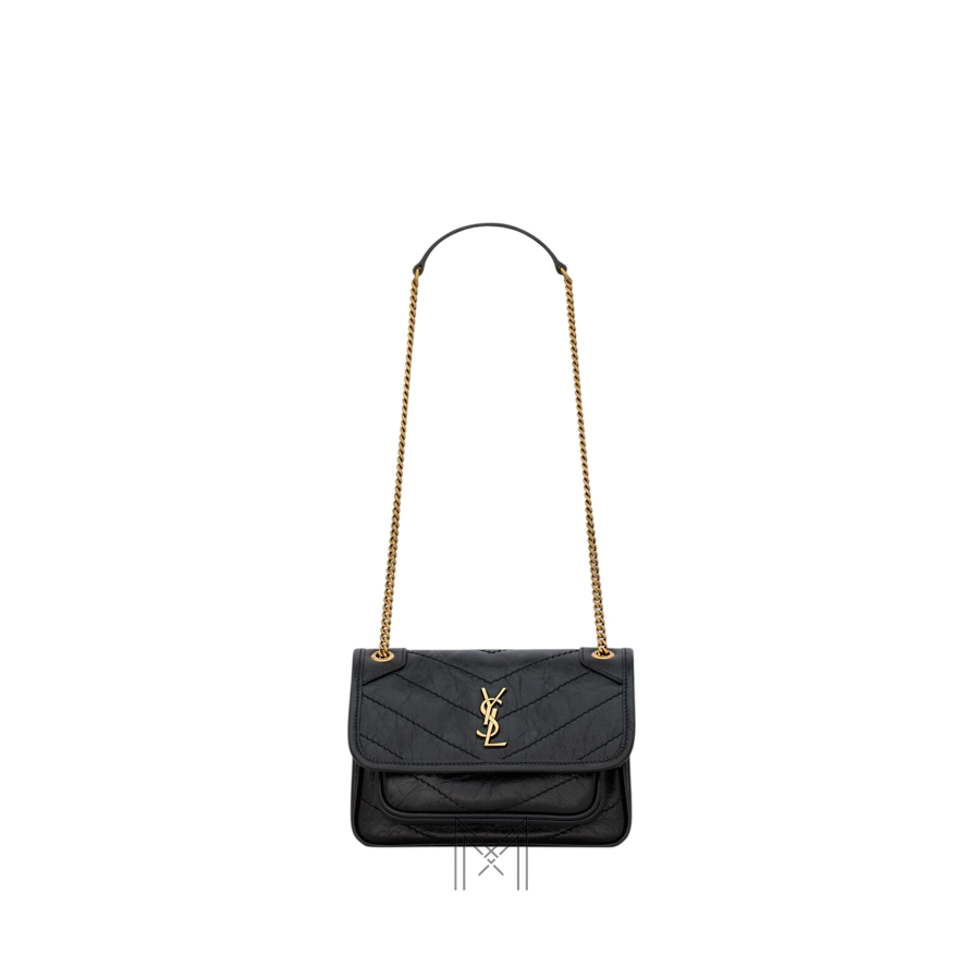 Túi xách đeo chéo YSL Niki màu đen logo vàng authentic MHHY047 2026 Túi xách đeo chéo YSL Niki màu đen logo vàng authentic MHHY047 2026