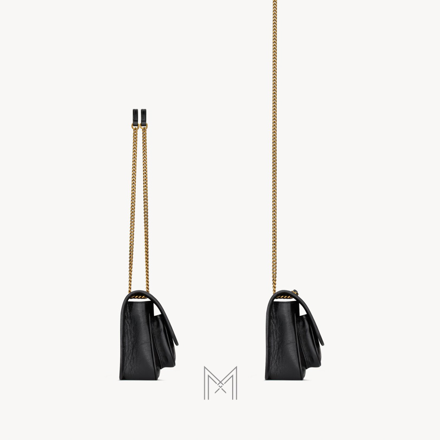 Túi xách đeo chéo YSL Niki màu đen logo vàng authentic MHHY047 2026 Túi xách đeo chéo YSL Niki màu đen logo vàng authentic MHHY047 2026