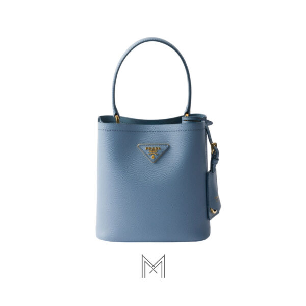 Túi xách đeo chéo Prada mini màu xanh logo vàng authentic TPD004