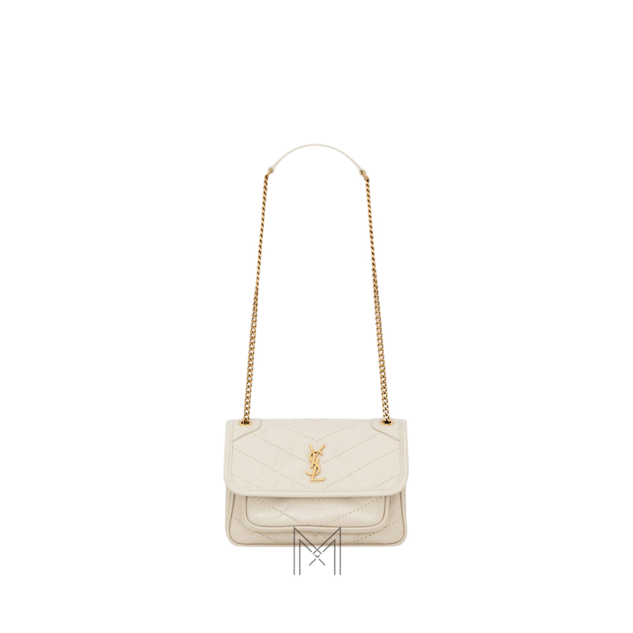 Túi xách đeo chéo YSL Niki màu trắng dây xích vàng authentic MHHY041 2026 Túi xách đeo chéo YSL Niki màu trắng dây xích vàng authentic MHHY041 2026