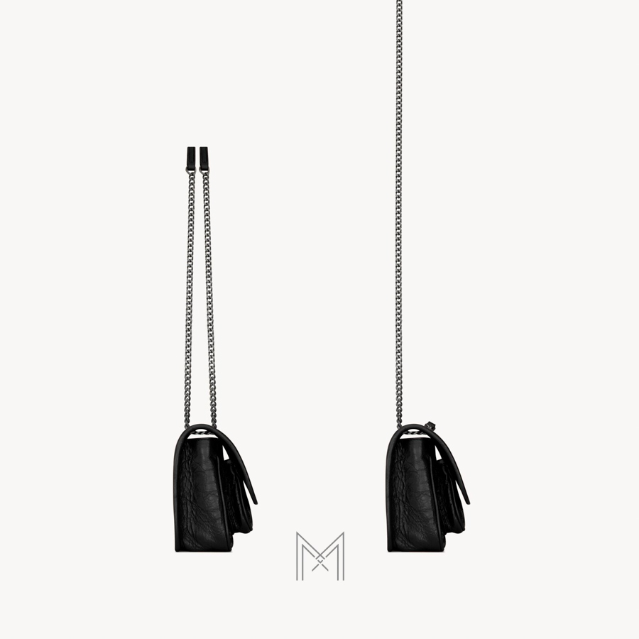 Túi xách đeo chéo YSL Niki màu đen dây xích bạc authentic MHHY040 2026 Túi xách đeo chéo YSL Niki màu đen dây xích bạc authentic MHHY040 2026