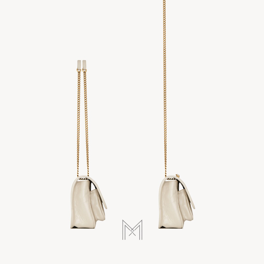 Túi xách đeo chéo YSL Niki màu trắng dây xích vàng authentic MHHY041 2026 Túi xách đeo chéo YSL Niki màu trắng dây xích vàng authentic MHHY041 2026
