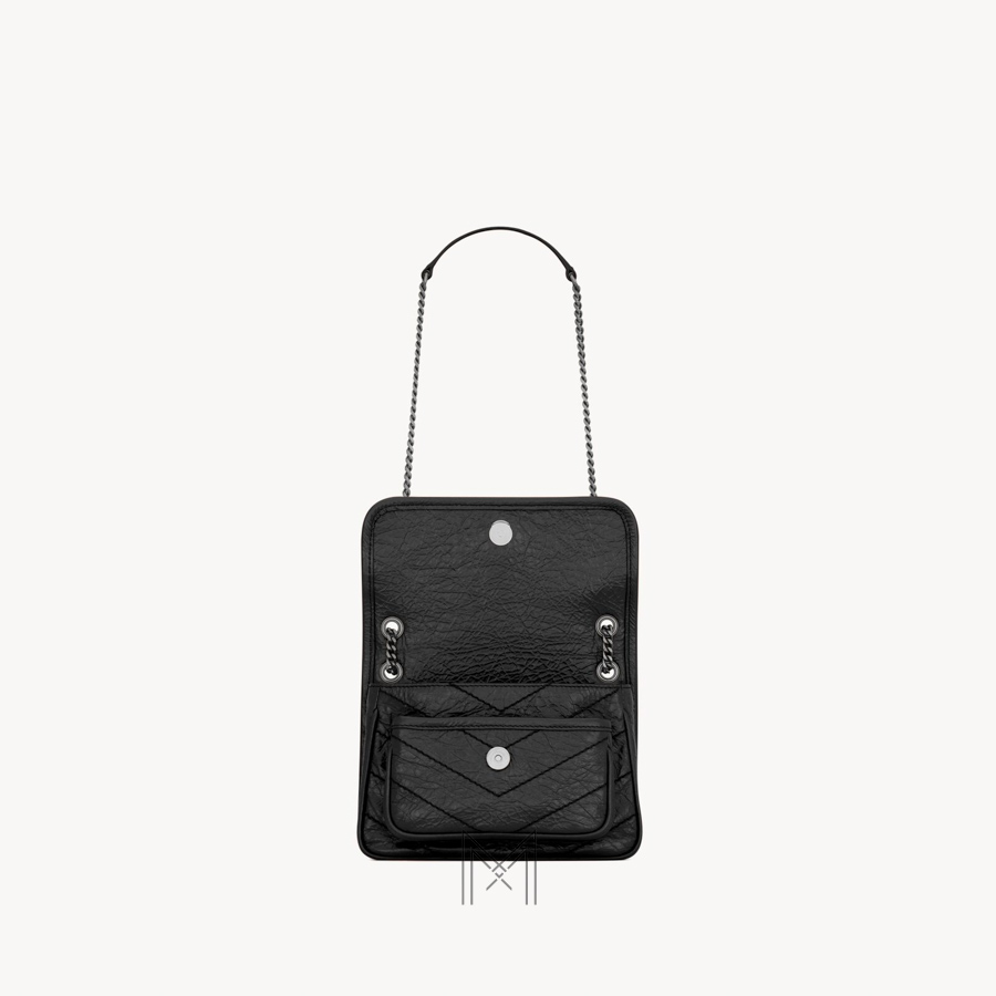 Túi xách đeo chéo YSL Niki màu đen dây xích bạc authentic MHHY040 2026 Túi xách đeo chéo YSL Niki màu đen dây xích bạc authentic MHHY040 2026