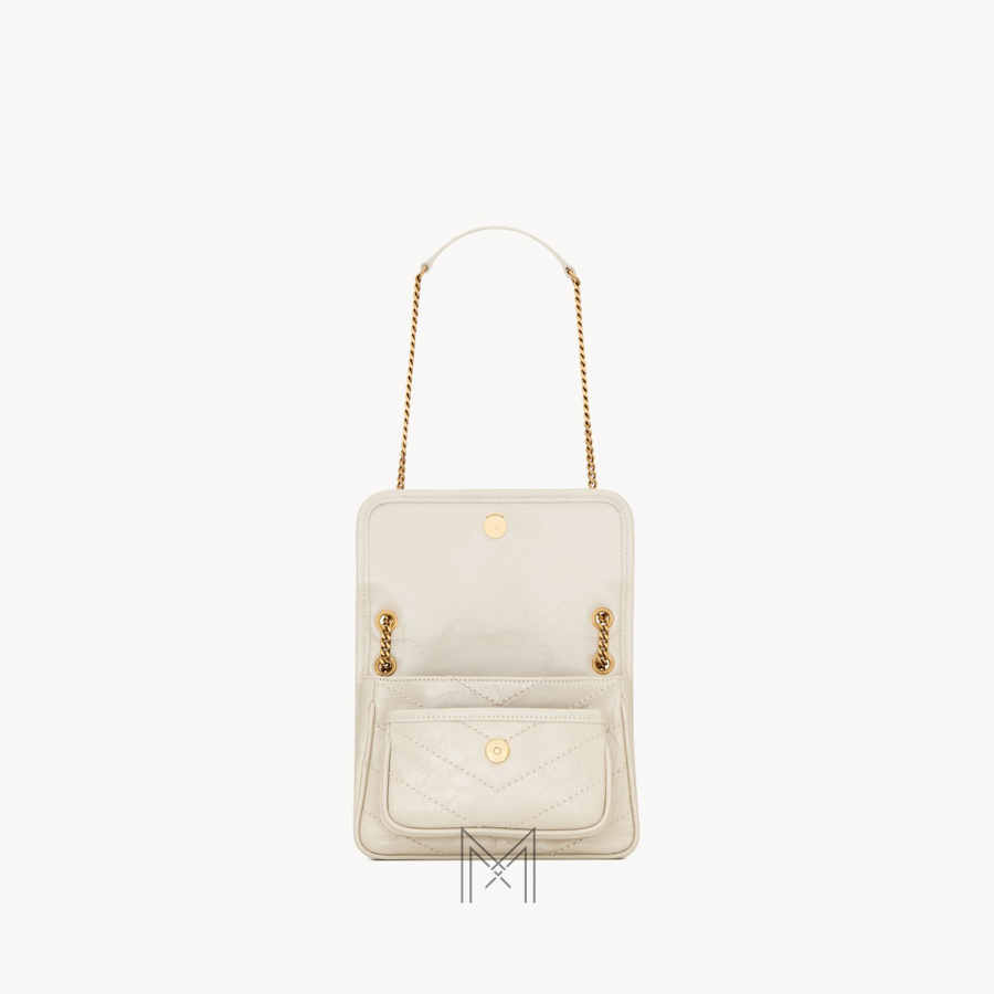 Túi xách đeo chéo YSL Niki màu trắng dây xích vàng authentic MHHY041 2026 Túi xách đeo chéo YSL Niki màu trắng dây xích vàng authentic MHHY041 2026