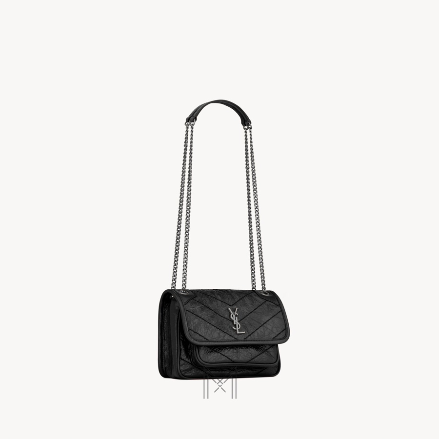 Túi xách đeo chéo YSL Niki màu đen dây xích bạc authentic MHHY040 2026 Túi xách đeo chéo YSL Niki màu đen dây xích bạc authentic MHHY040 2026