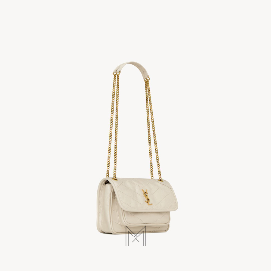 Túi xách đeo chéo YSL Niki màu trắng dây xích vàng authentic MHHY041 2026 Túi xách đeo chéo YSL Niki màu trắng dây xích vàng authentic MHHY041 2026