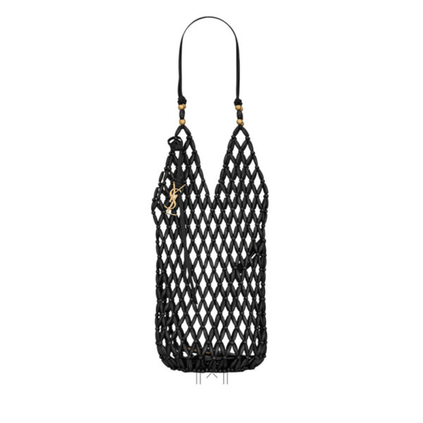 Túi xách gỗ YSL Supple Bucket màu đen authentic MHHY103