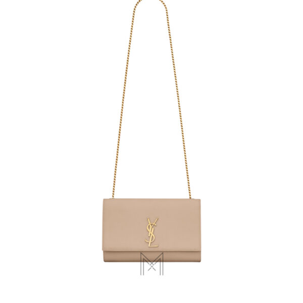 Túi xách đeo chéo YSL Kate màu be logo vàng chính hãng MHHY089