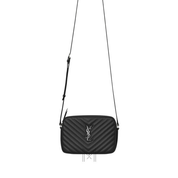 Túi xách đeo chéo YSL Lou màu đen logo bạc chính hãng MHHY034