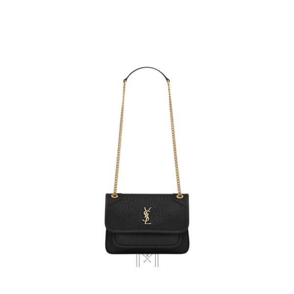Túi xách đeo chéo mini YSL Niki màu đen dây xích vàng chính hãng MHHY082