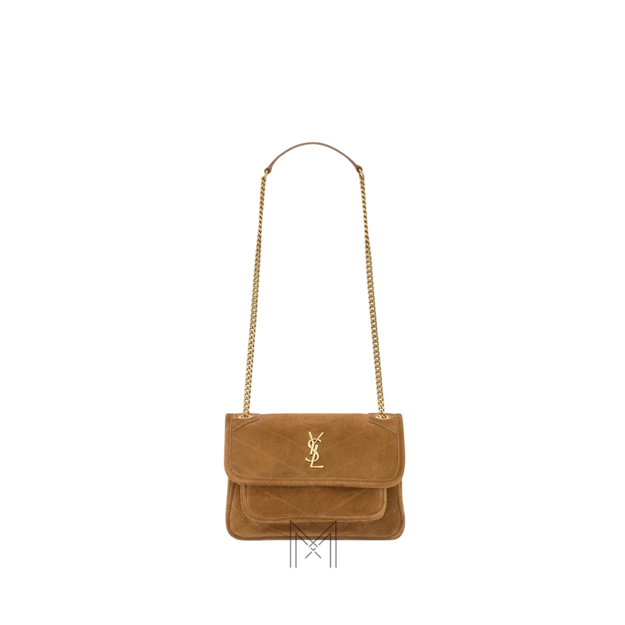 Túi xách đeo chéo mini YSL Niki màu nâu da lộn chính hãng MHHY091 2026 Túi xách đeo chéo mini YSL Niki màu nâu da lộn chính hãng MHHY091 2026