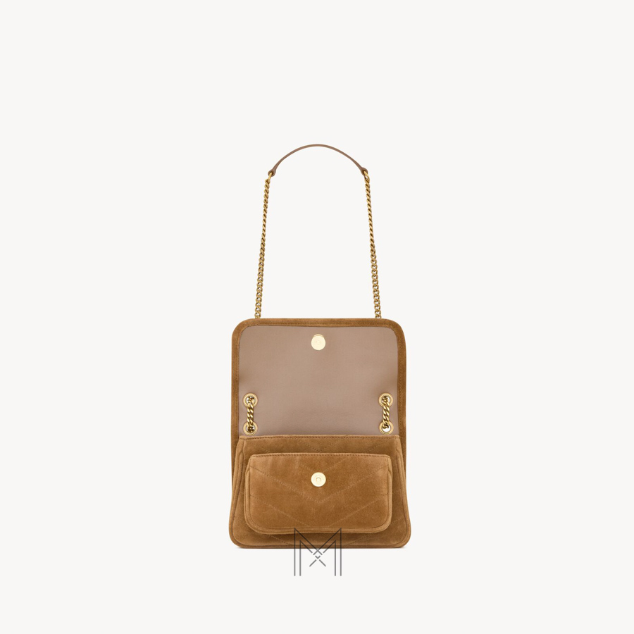 Túi xách đeo chéo mini YSL Niki màu nâu da lộn chính hãng MHHY091 2026 Túi xách đeo chéo mini YSL Niki màu nâu da lộn chính hãng MHHY091 2026