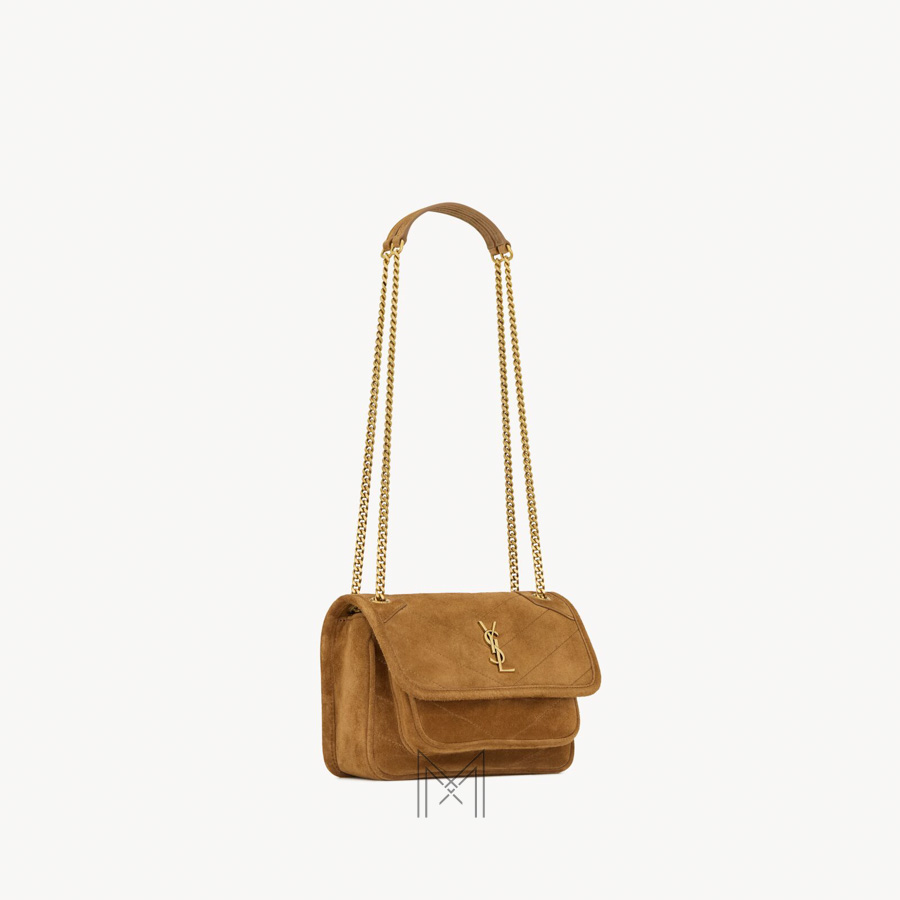 Túi xách đeo chéo mini YSL Niki màu nâu da lộn chính hãng MHHY091 2026 Túi xách đeo chéo mini YSL Niki màu nâu da lộn chính hãng MHHY091 2026