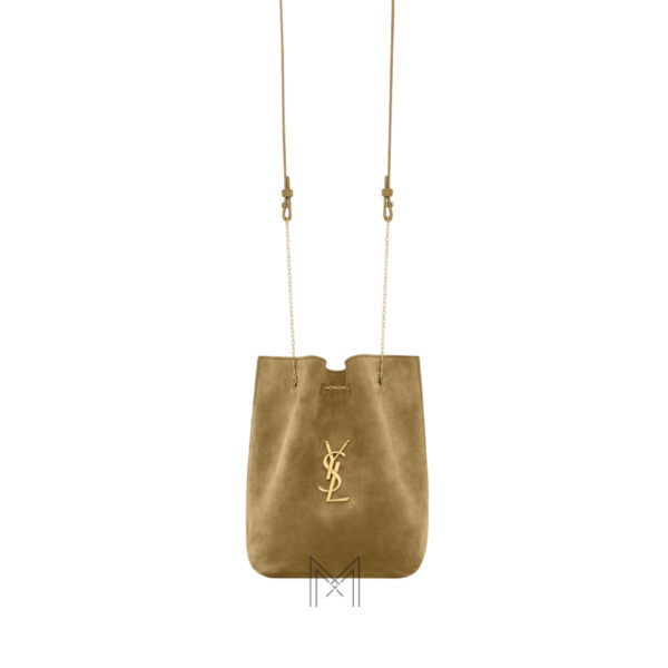 Túi đeo chéo YSL Pochon màu nâu da lộn logo vàng chính hãng MHHY031