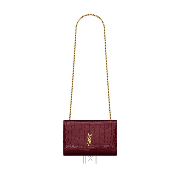 Túi YSL da cá sấu màu đỏ rượu logo vàng authentic NTY014
