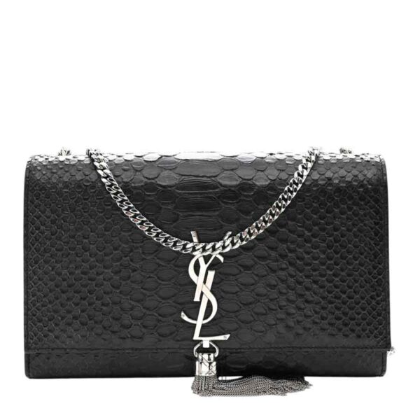 Túi YSL da rắn màu đen logo bạc authentic NTY012