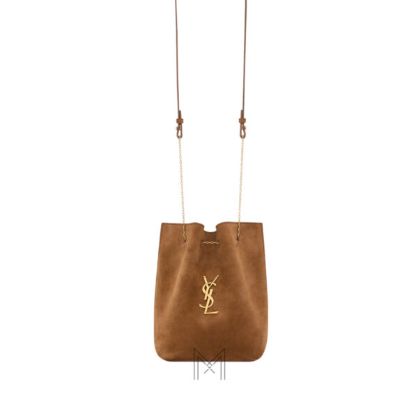 Túi đeo chéo YSL màu nâu da lộn logo vàng chính hãng MHHY030
