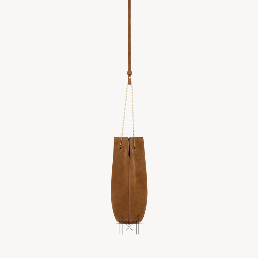 Túi đeo chéo YSL màu nâu da lộn logo vàng chính hãng MHHY030 2026 Túi đeo chéo YSL màu nâu da lộn logo vàng chính hãng MHHY030 2026