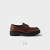 Giày loafer Prada màu nâu logo bạc chính hãng MHNP080 2026 Giày loafer Prada màu nâu logo bạc chính hãng MHNP080 2026