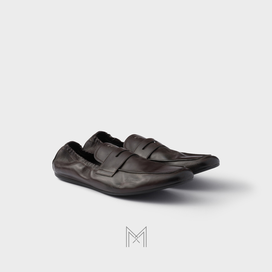 Giày Moca Prada Shuffle Antiqued leather màu nâu đậm chính hãng MHNP074 2026 Giày Moca Prada Shuffle Antiqued leather màu nâu đậm chính hãng MHNP074 2026