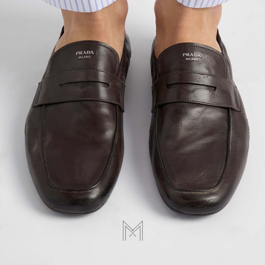 Giày Moca Prada Shuffle Antiqued leather màu nâu đậm chính hãng MHNP074 2026 Giày Moca Prada Shuffle Antiqued leather màu nâu đậm chính hãng MHNP074 2026