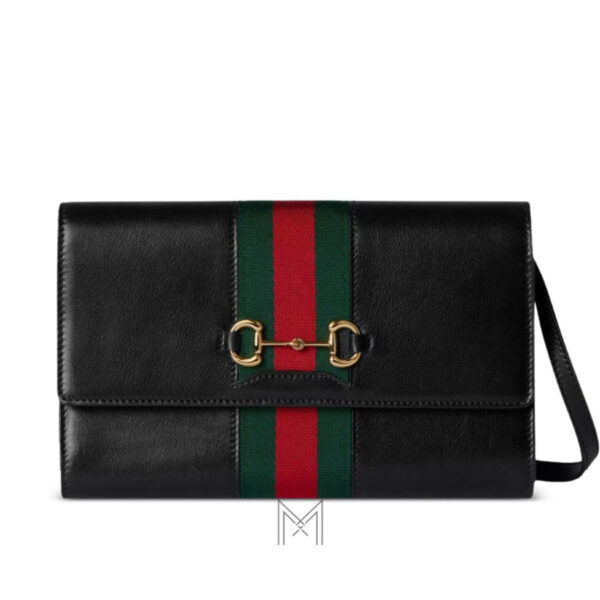 Túi đeo chéo Gucci da mềm màu đen phối dải sọc chính hãng MTG16