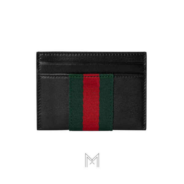 Ví da ngắn Gucci màu đen phối dải sọc xanh đỏ chính hãng MVG05