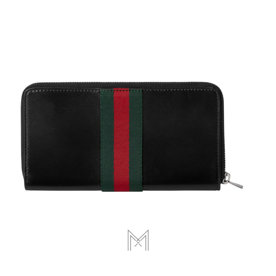 Ví dài Gucci viền khoá kéo da màu đen phối dải canvas xanh đỏ MVG06 2026 Ví dài Gucci viền khoá kéo da màu đen phối dải canvas xanh đỏ MVG06 2026