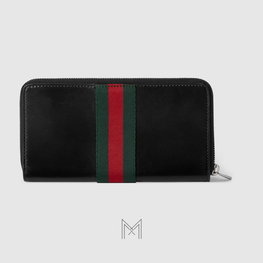 Ví dài Gucci viền khoá kéo da màu đen phối dải canvas xanh đỏ MVG06 2026 Ví dài Gucci viền khoá kéo da màu đen phối dải canvas xanh đỏ MVG06 2026