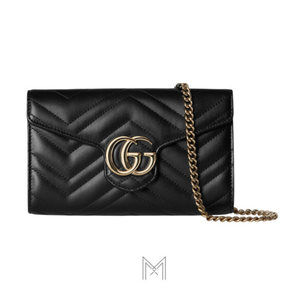 Ví đeo chéo Gucci Marmont màu đen logo màu vàng kim loại MVG86