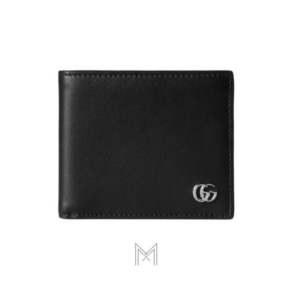 Ví ngắn Gucci da màu đen logo GG màu bạc chính hãng MVG52