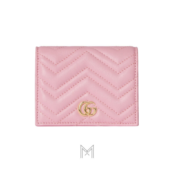 Ví ngắn Gucci Marmont màu hồng da nappa logo GG kim loại màu vàng MVG115