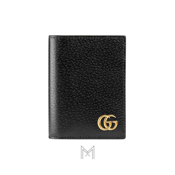 Ví ngắn Gucci da màu đen logo GG kim loại màu vàng hàng hiệu MVG56