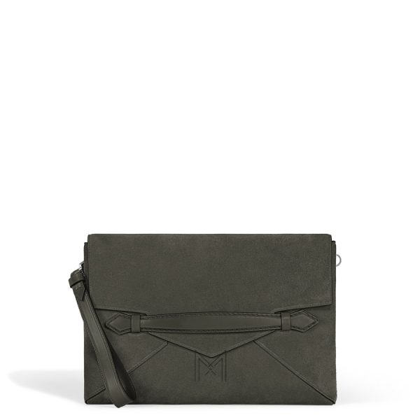 Clutch nam Montblanc nắp gập authentic màu xanh da lộn MHCM007