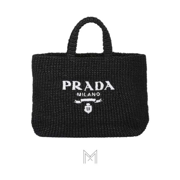 Túi xách Prada Crochet màu đen logo chữ trắng chính hãng MHTP054