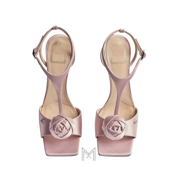 Dép Cao Gót Dior Rose Heeled Sandal Dragée Pink Satin JJK001