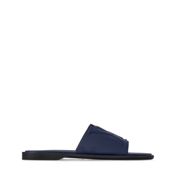 Dép quai ngang Louis Vuitton màu xanh navy da sần authentic MHDL019