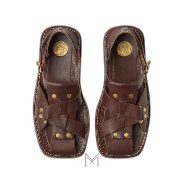 Dép Versace Souvenir Leather Sandals màu nâu hàng hiệu MGV121