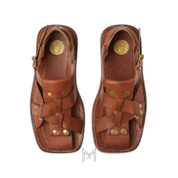 Dép Versace Souvenir Leather Sandals màu nâu bò chính hãng MGV122