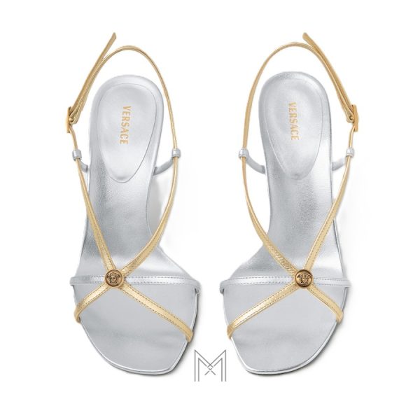 Sandals cao gót Versace Valentina Metallic 80 mm màu bạc MDV47