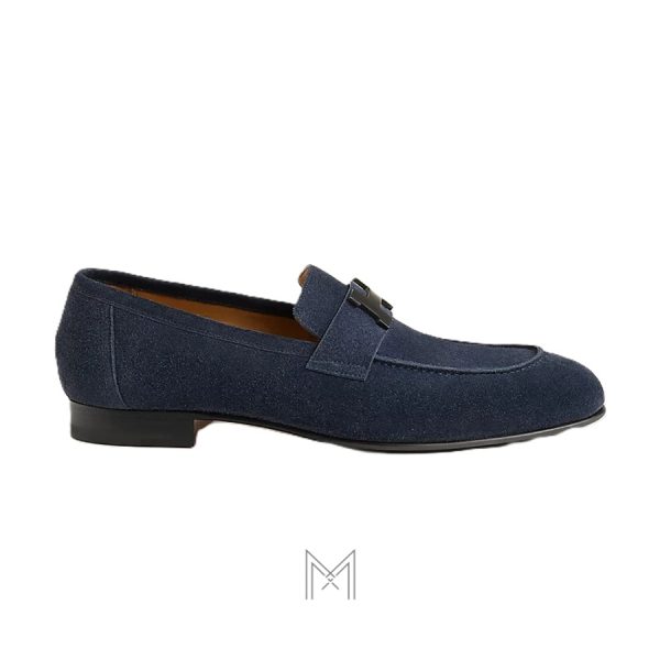Giày Hermes Paris Loafer màu xanh da lộn MGH044